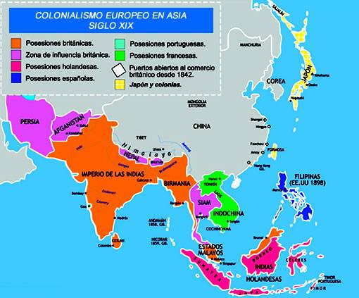 Resultado de imagen de mapa colonias asiaticas